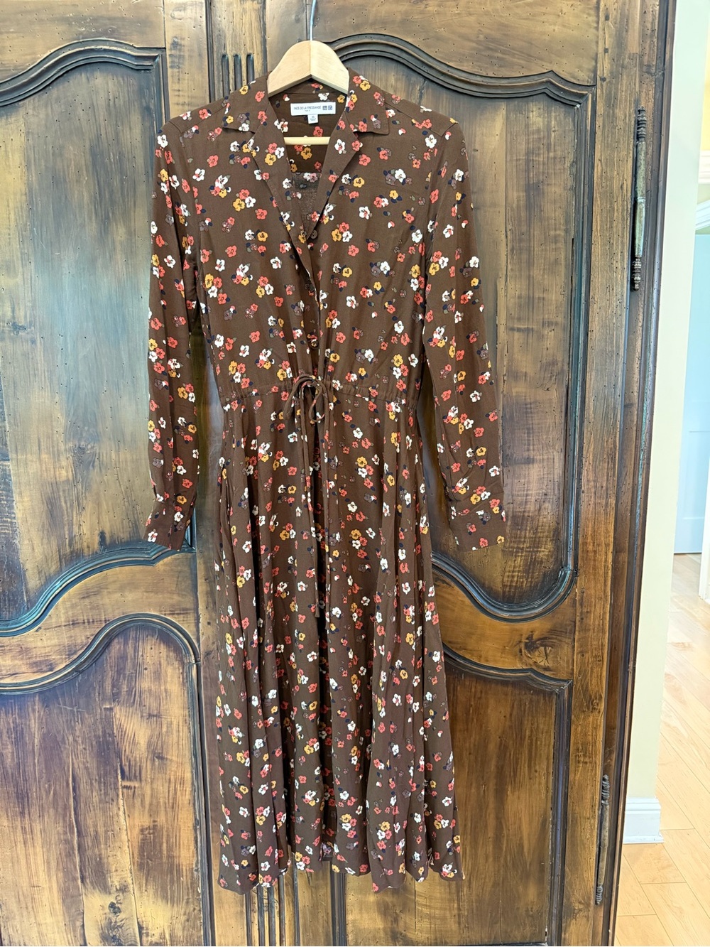 Inés de la Fressange x UNIQLO Floral Midi Dress w Drawstring Waist SIZE XS